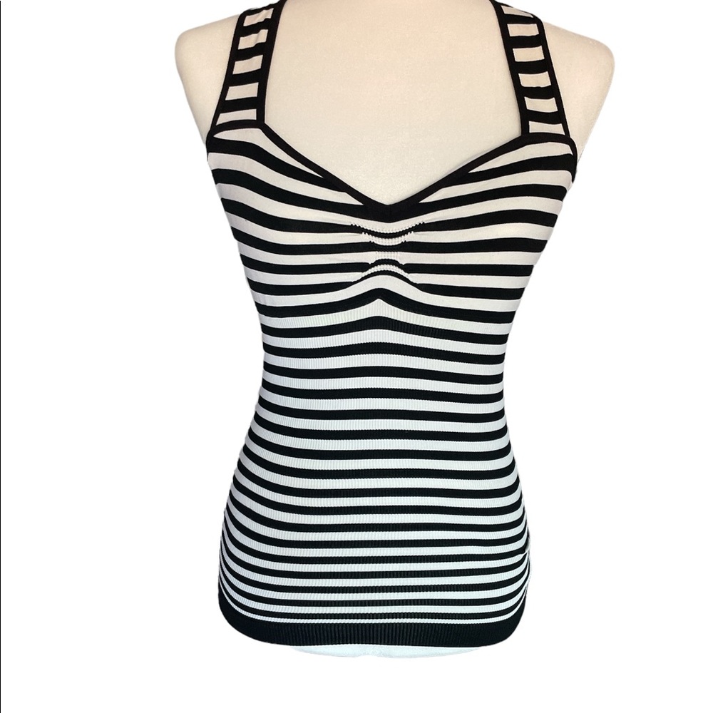 Bebe small black and white cross back tank
